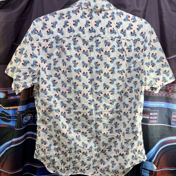 Goodfellow & Co. Blue Red Roller Skates Surf Hawaiian Button Down Men's Slim M - Picture 2 of 7